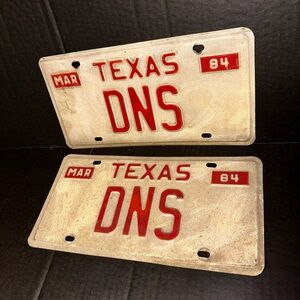Vintage March 1984 License Plate DNS Vanity Plate Set Wall Art Man Cave Texas